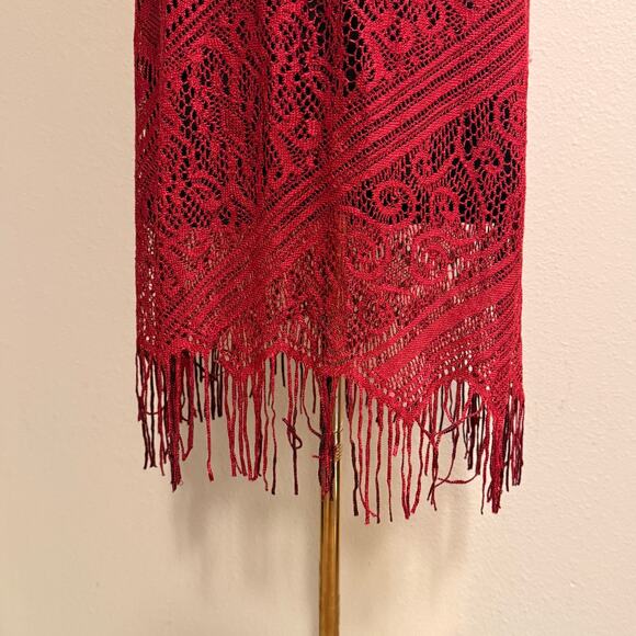 Vintage Harlow Crochet Fringe Flapper V Neck Dress Red Sleeveless Y2K Retro Fall - Picture 5 of 8